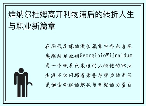维纳尔杜姆离开利物浦后的转折人生与职业新篇章