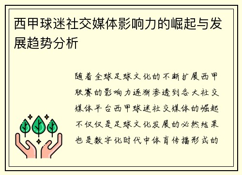 西甲球迷社交媒体影响力的崛起与发展趋势分析